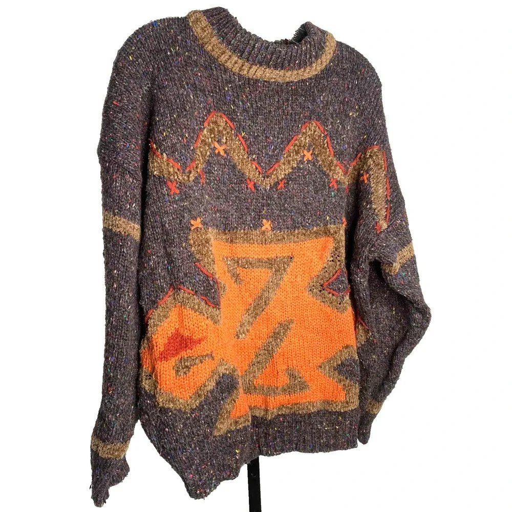 Vintage sweater Mens size large Wool Blend Thrashed Bum Fisherman grandpa tribal